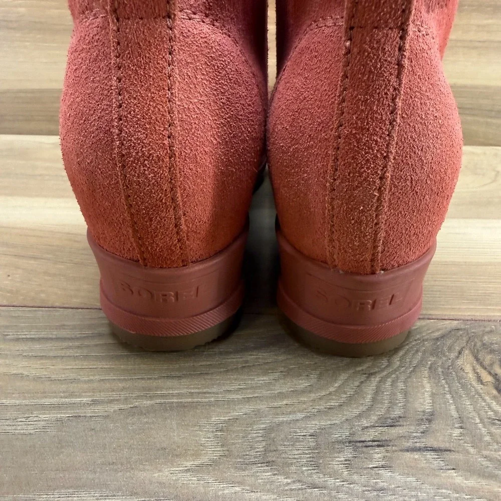 Sorel Evie Ankle Wedge Boots Womens 6 Warp Red‎ Suede Slip On